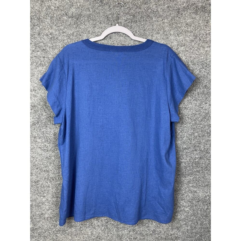 Mercer & Madison Linen/Rayon Shirt Short Sleeve V-Neck Blue Size 1X - Picture 7 of 8